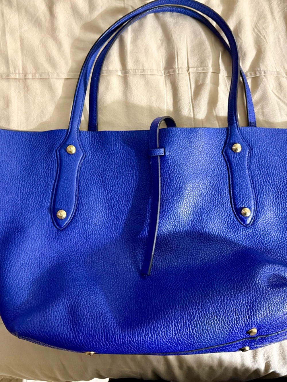 Annabel Ingall Royal Blue Pebbled Leather Tote with Gold Hardware